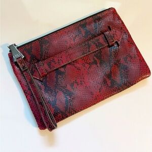 AIMEE KESTEBERG Melville Ruby Red Snakeskin Leather Clutch / Wristlet